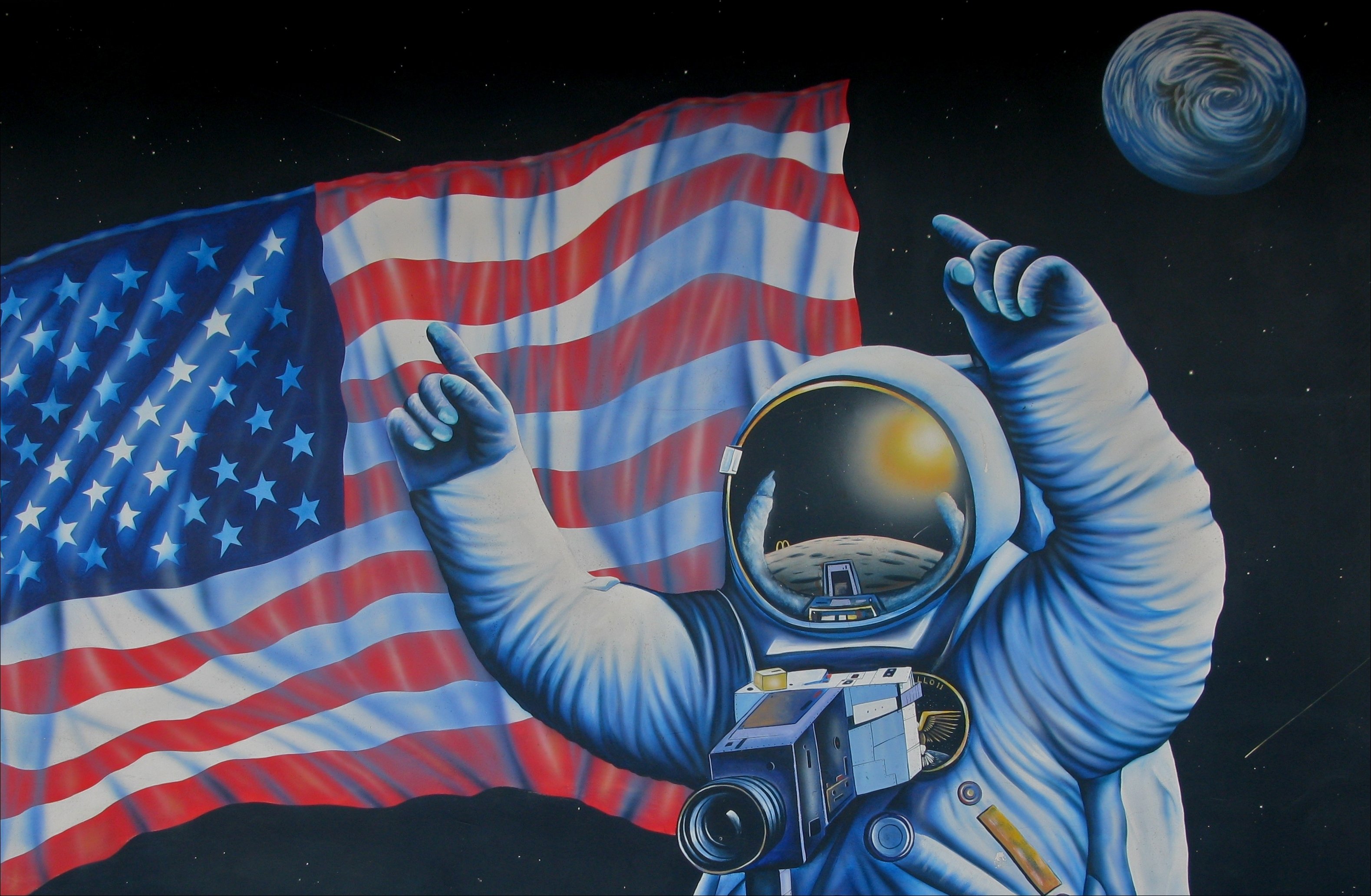 astronaut, Nasa, Space, Sci fi, Usa, Flag, Art, Painting ...