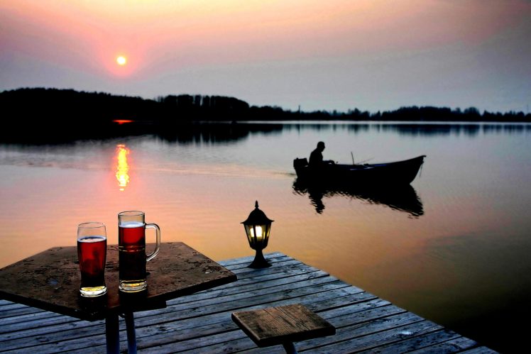 fishing, Fish, Sports, Wine, Sunset, Sunrise, Lake HD Wallpaper Desktop Background