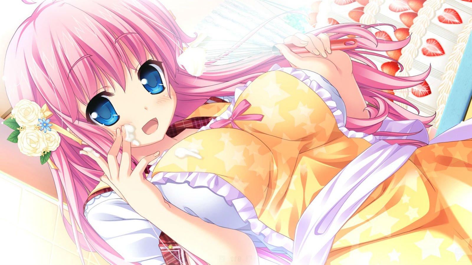 apron, Blue, Eyes, Bow, Breasts, Cake, Flowers, Food, Game, Cg, Imouto, Par...