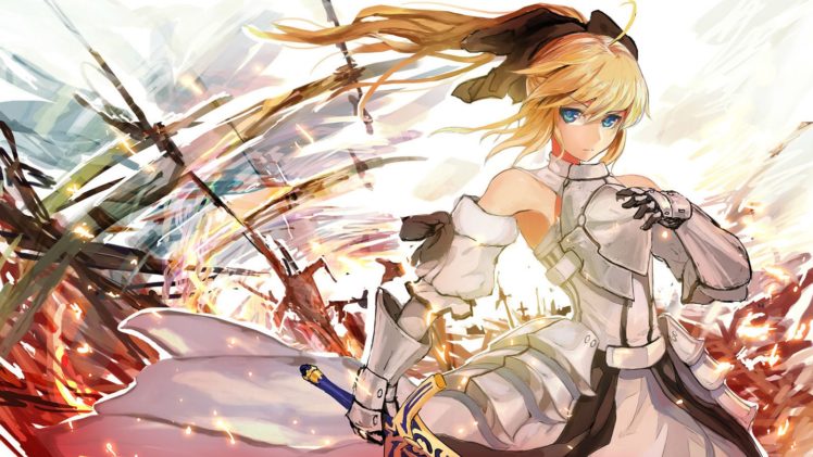 armor, Blonde, Hair, Blue, Eyes, Dress, Fate, Stay, Night, Fate, Unlimited, Codes, Jpeg, Artifacts, Long, Hair, Saber, Saber, Lily, Sixingcao, Sword, Type moon, Weapon HD Wallpaper Desktop Background