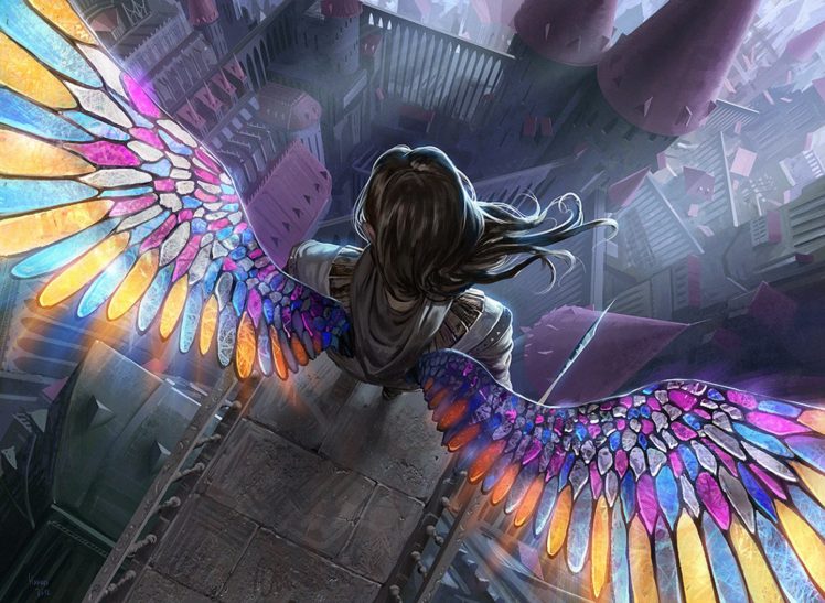 fantasy, Angel, Rainbow, Wings, Color, City HD Wallpaper Desktop Background