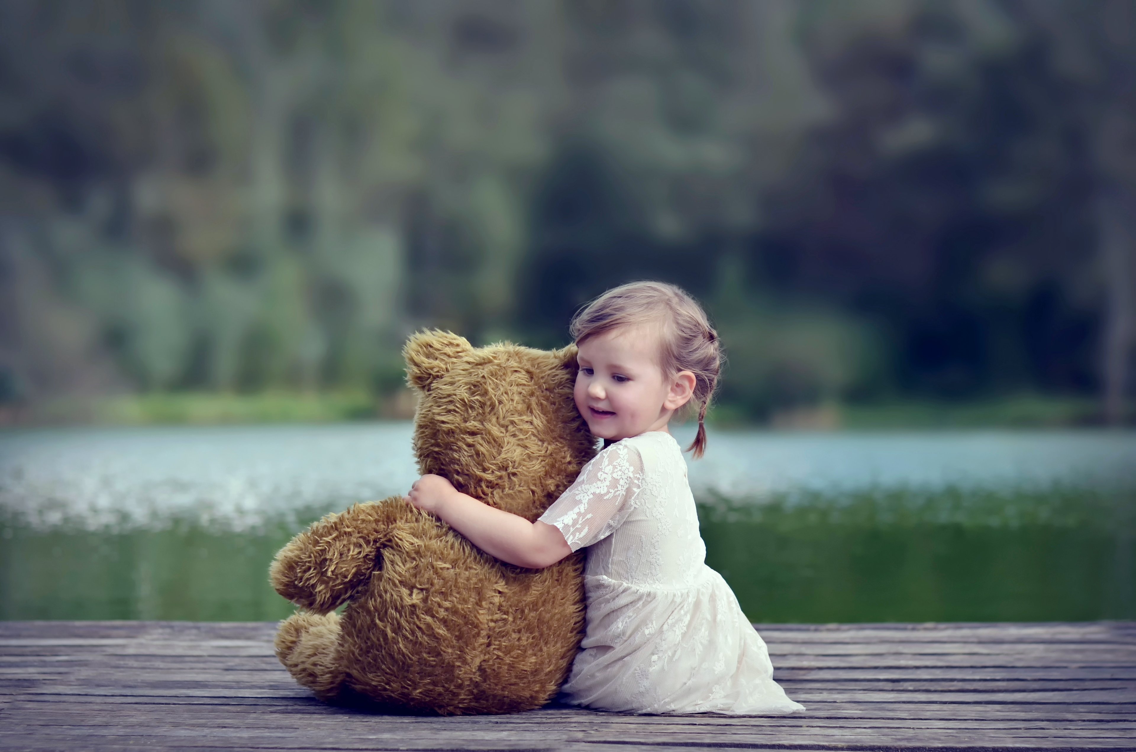 alone, Child, Doll, Forest, Girl, Kids, Littel, Lonely, Nature, Princess, Red, Sad, Way, Teddy, Bear, Friendship, Lake Wallpaper