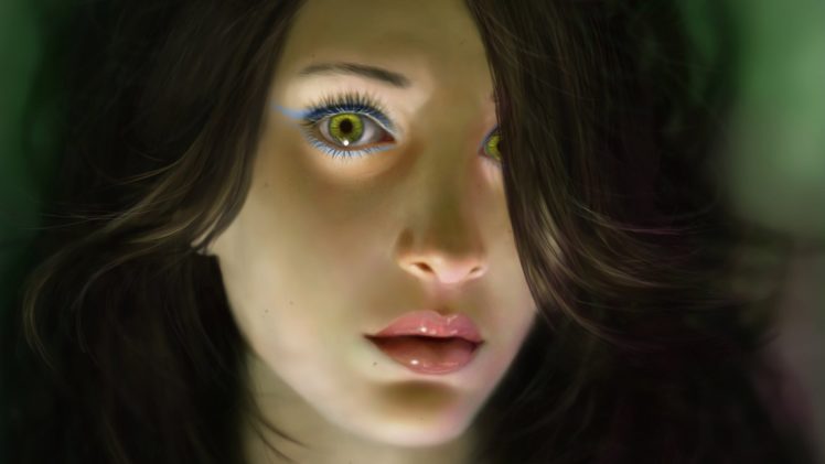 girl, Fantasy, Face, Green, Eyes, Lips, Beautiful HD Wallpaper Desktop Background