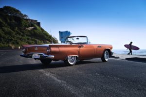 1957, Thunderbird, T bird, Special, Supercharged, Ford, Thunderbird, Classic, Road, Cars, Old, Beaches, Landscape, Sea