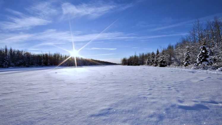 snow, Landscapes, Sun, Sunrise, Sky, Clouds, Trees, Winter, White HD Wallpaper Desktop Background