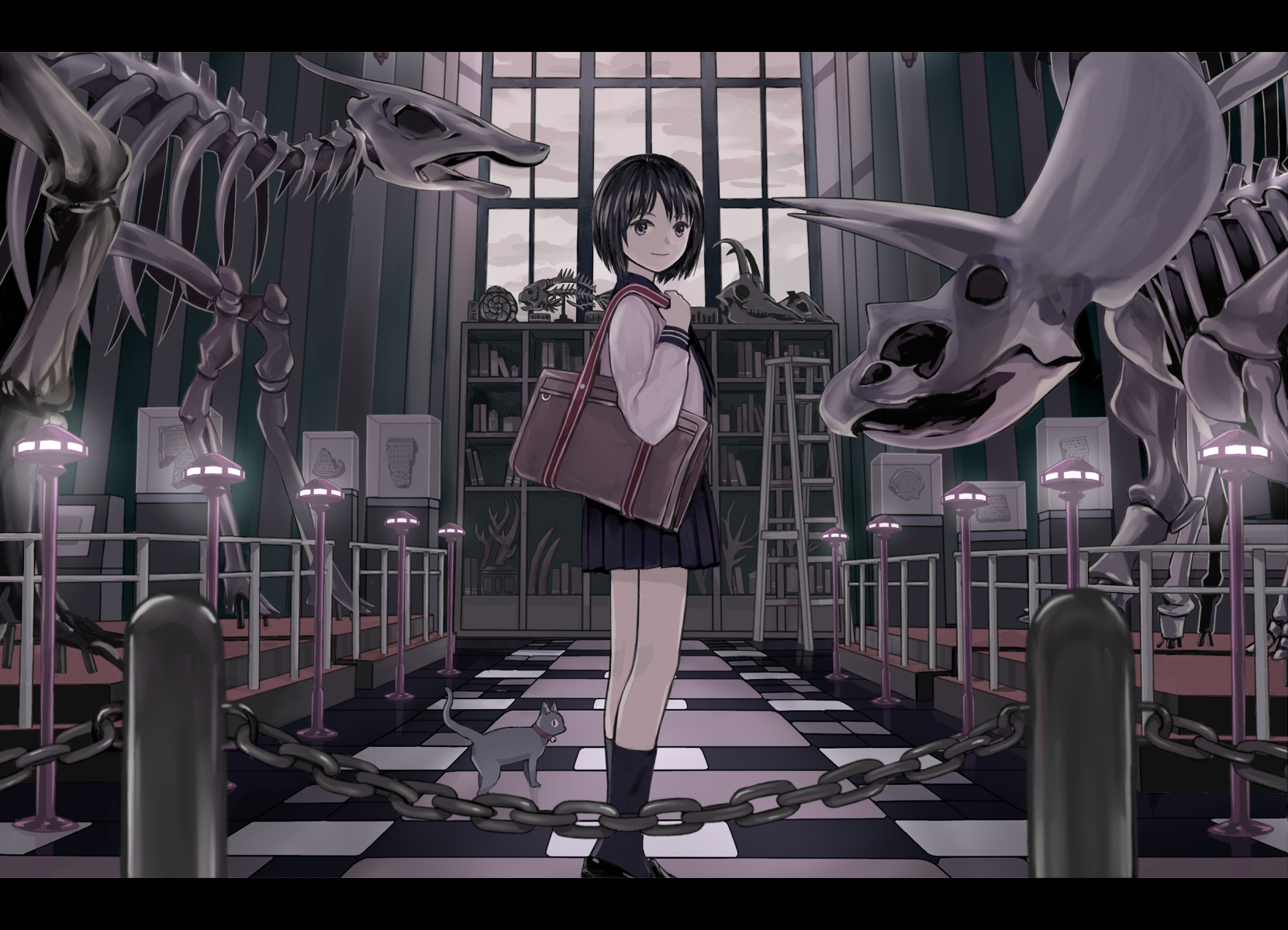 animal, Black, Eyes, Black, Hair, Cat, Original, Seifuku, Suya000 Wallpaper