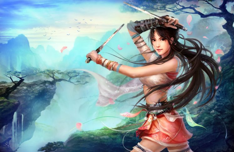 swordsman, Online, Fantasy, Mmo, Rpg, Action, Fighting, Martial, Kung, 1sworo, Wuxia, Hero, Heroes, Warrior, Samurai, Asian, Poster, Girl, Girls HD Wallpaper Desktop Background