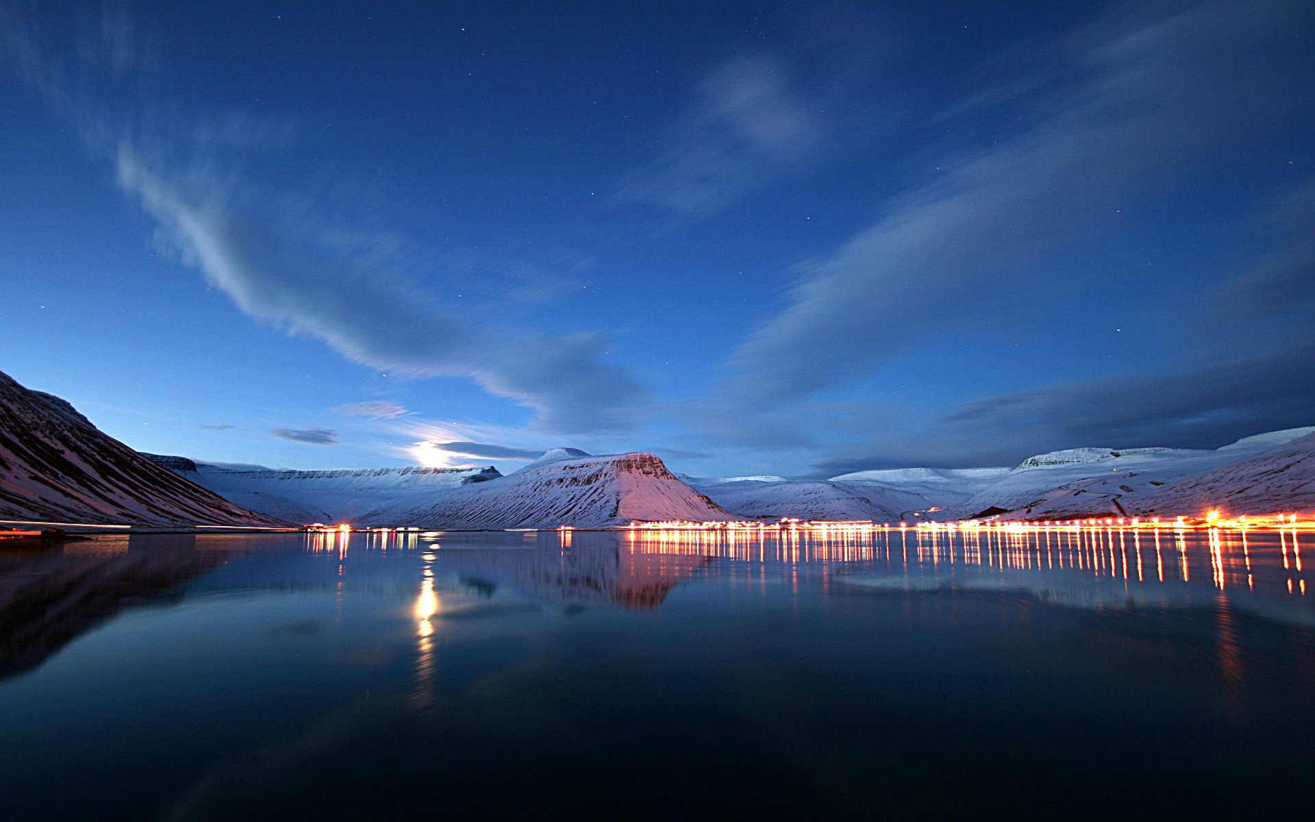 lake, Lights, Reflection Wallpaper