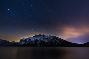 banff, Alberta, Canada, Lakes, Mountains, Night, Stars, Landscapes, Clouds, Sky, Snow