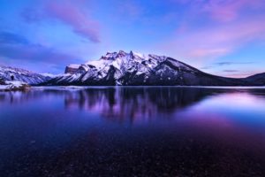 alberta, Banff, Canada, Clouds, Lakes, Landscapes, Mountains, Night, Sky, Snow, Sunrise