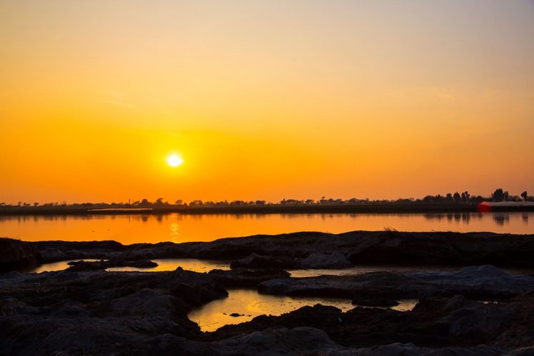pakistan, Sunset, Sky, Clouds, Orange, Beauty, Nature, Ground, Landscape, Rivers HD Wallpaper Desktop Background