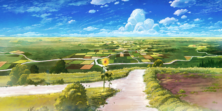 clouds, Cola,  gotouryouta , Landscape, Original, Scenic, Sky, Sunflower, Tree HD Wallpaper Desktop Background