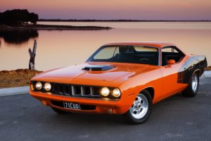 plymouth, Barracuda, Orange, Cars, Lakes, Landscapes, Nature, Motors, Speed, Race, Road