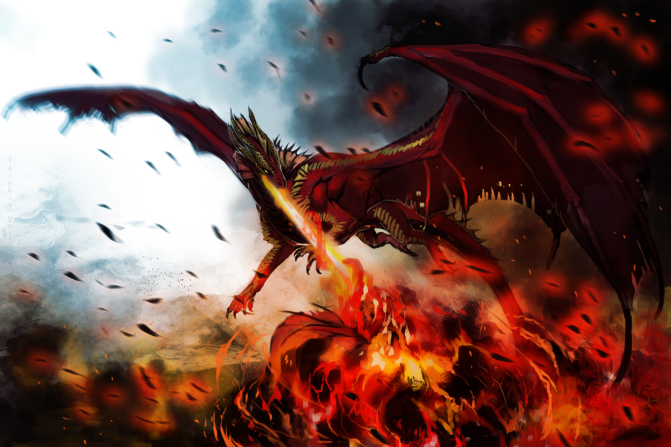 dragons, Fire, Fantasy Wallpaper