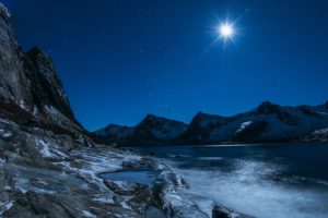 lakes, Landscapes, Sky, Stars, Winter, Ice, Snow, Mountains, Moon, Nature