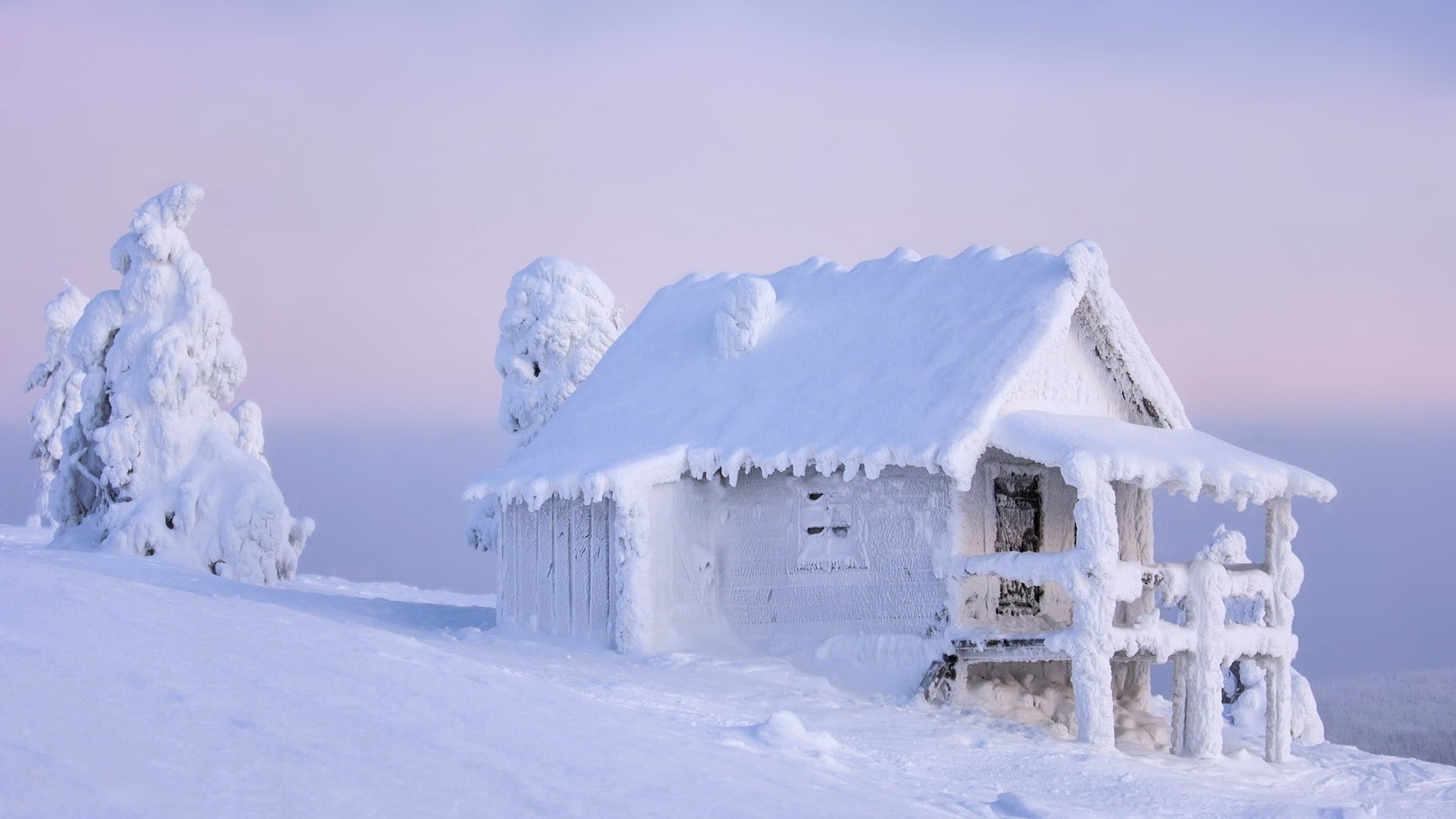 cloudy, High, House, Landscapes, Mountains, Nature, Sky, Snow, Trees, Winter, White Wallpaper