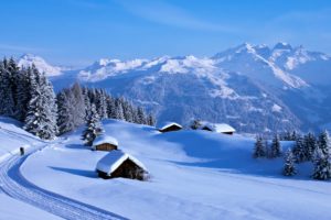 landscapes, Nature, Snow, Trees, White, Winter, Houses, Countryside, People, Road, Mountains, Forest, Jungle