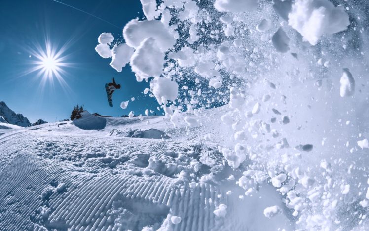 sunny, Extreme, Landscapes, Man, Mountains, Sky, Snow, Snowboarding, Sports, Surfboard, Winter HD Wallpaper Desktop Background