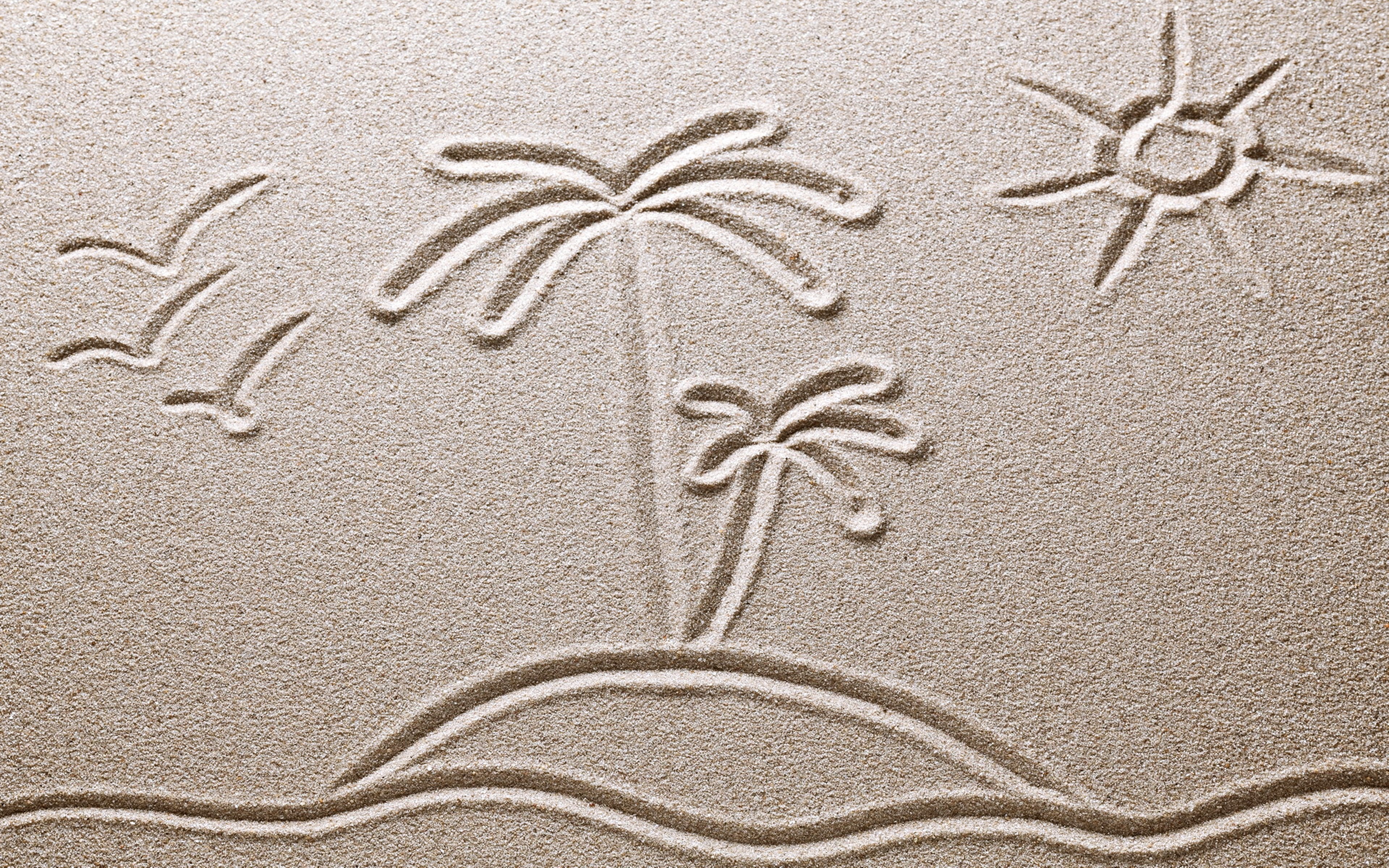 sand, Desert, Drawing, Sun, Palms, Birds, Landscapes Wallpaper