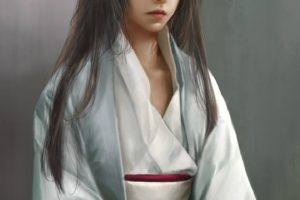 elf, Art, Girl, Kimono, Original, Long, Hair, Fantasy, Green, Eyes