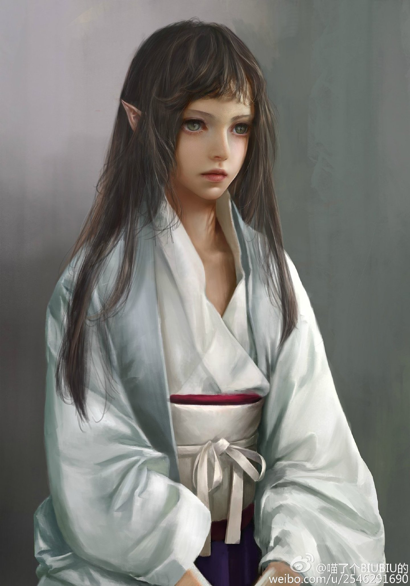 elf, Art, Girl, Kimono, Original, Long, Hair, Fantasy, Green, Eyes Wallpaper