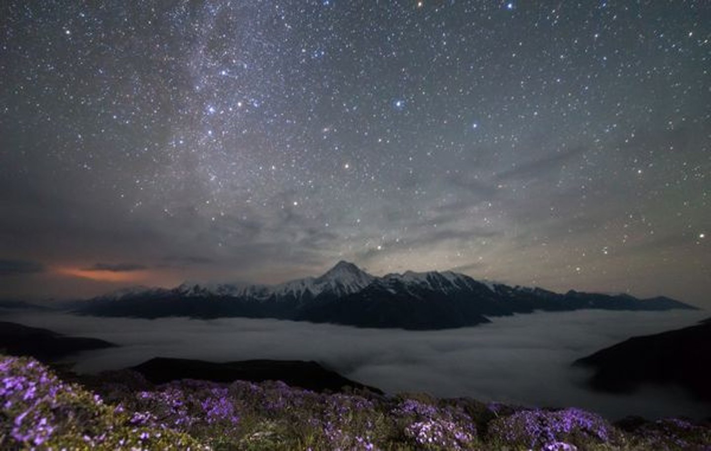 stars, Sky, Amazing, Mountain, Landscape, Flower, Snow Wallpaper