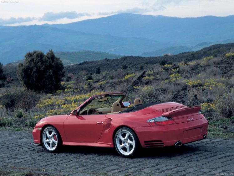 porsche, 911, Turbo, Cabriolet, Convertible, Cars, 2004, Red HD Wallpaper Desktop Background
