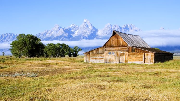 moulton, Barn, Grand, Teton, National, Park, Countryside, Farms, House, Mountains, Fog, Trees, Landscape, Nature, Fields HD Wallpaper Desktop Background