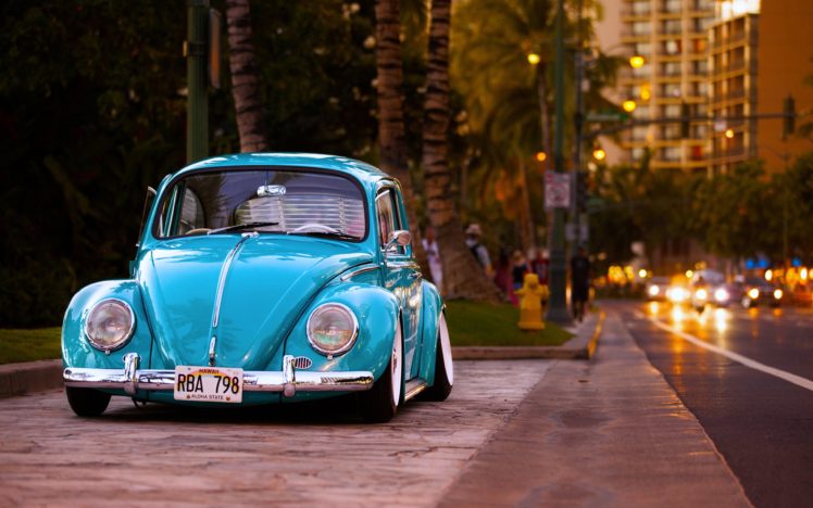 volkswagen, Beetle, Cars, Old, Classic, Hawaii, City, Road, Motors, Buildings HD Wallpaper Desktop Background