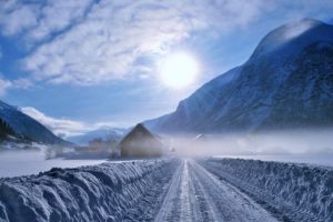 snow, Road, Countryside, Mountains, Sky, Sun, Clouds, Forest, Landscapes, Nature