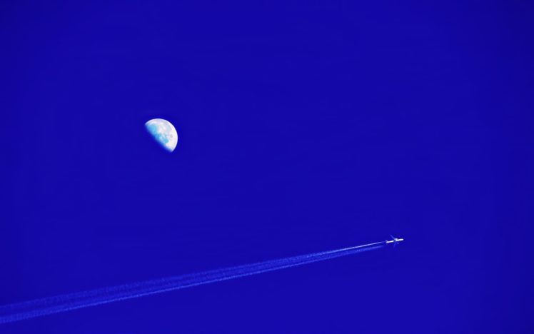 airplane, Moon, Sky, Blue, Clear HD Wallpaper Desktop Background