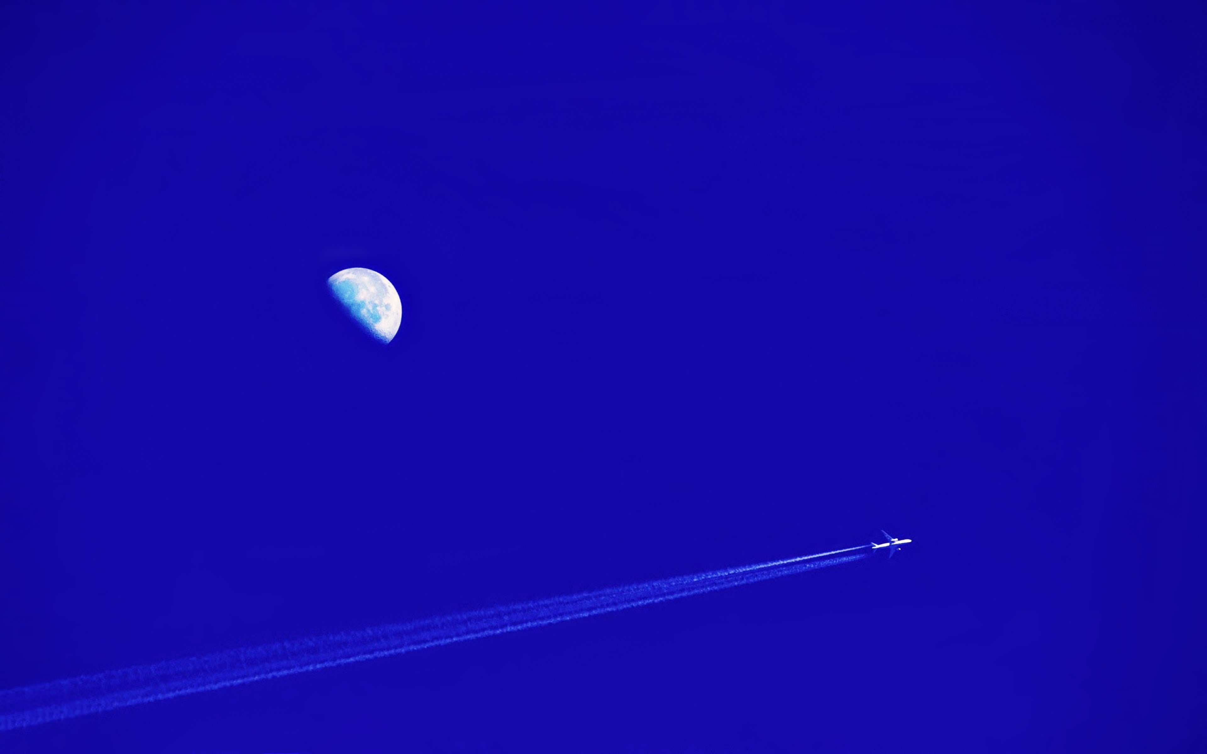 airplane, Moon, Sky, Blue, Clear Wallpaper