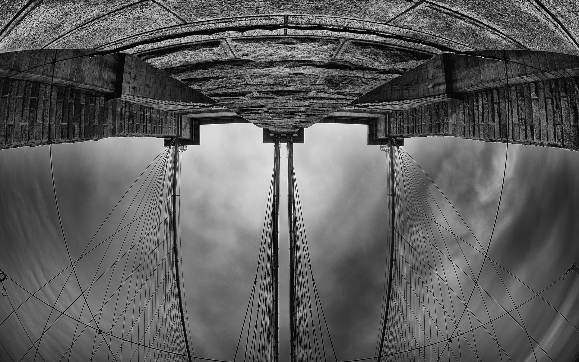 new, York, Cables, Bw, Fisheye, Bridge Wallpaper