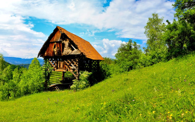 scenery, Slovenia, Trbovlje, Grass, Nature, Buildings, Trees HD Wallpaper Desktop Background