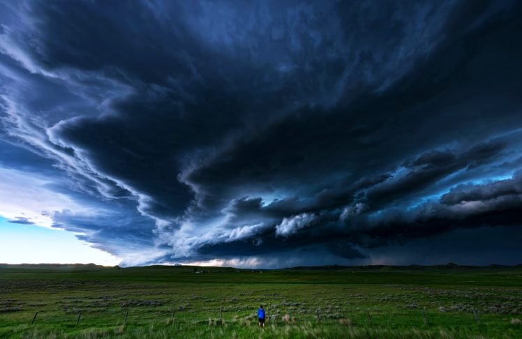 countryside, Fields, Clouds, Storms, Thunders, Grass, Man, Rain, Sky, Landscapes, Nature HD Wallpaper Desktop Background