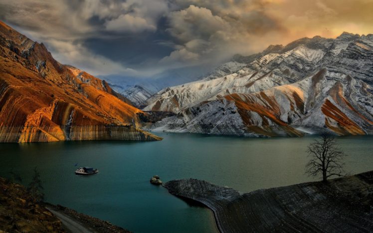 sunset, Lake, Mountains, Landscape HD Wallpaper Desktop Background