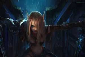 armor, Blonde, Hair, Blue, Blue, Eyes, Chenbo, Long, Hair, Navel, Necklace, Pointed, Ears, Signed, Sword, Weapon, World, Of, Warcraft
