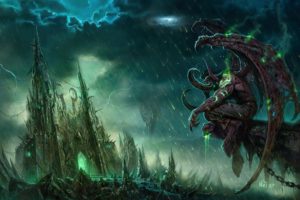 building, Chain, Clouds, Dark, Green, Magic, Rain, Signed, Water, Wings, World, Of, Warcraft