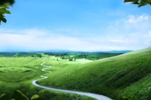 green, Landscapes, Hills, Road, Long, Way, Path, Trees, Nature, Earth, Sky, Clouds