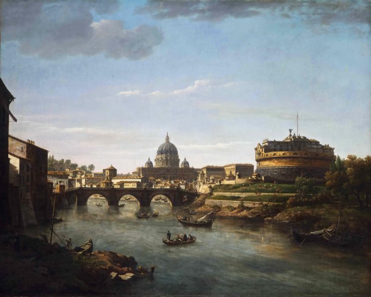 bridge, Cathedral, Rome, William, Marlow, Picture, Artwork, Painting HD Wallpaper Desktop Background