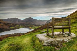 lakes, District, Chair, Landscapes, Nature, Story, Rocks, Green, Grass, Mountains, Hills, Trees, Wood, Countryside