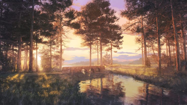 anime, Beautiful, Landscape, Nature, Scan, Forest, Sunlight, Lake HD Wallpaper Desktop Background