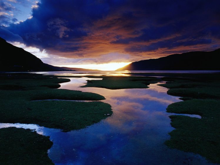sunset, Mountains, Lakes, Rivers HD Wallpaper Desktop Background