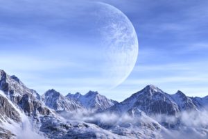 planets, Mountains, Snow, White, Sky, Space, Clouds, Imagination, Fantasy, Nature, Landscapes