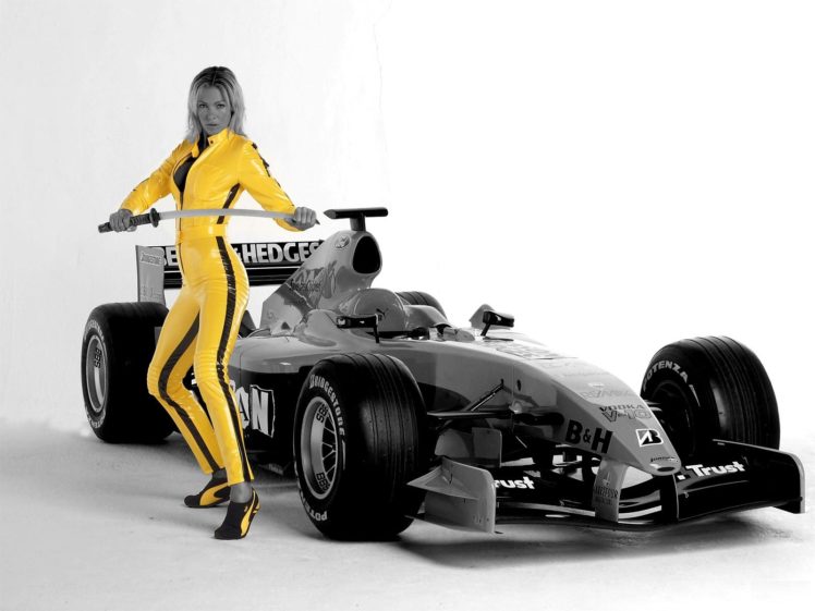 blondes, Women, Cars, Katana, Models, Kill, Bill, Project, Formula, One, Vehicles, Selective, Coloring, Sports, Cars, White, Background HD Wallpaper Desktop Background