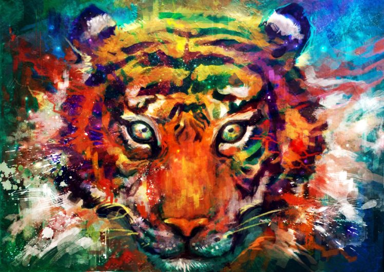 tiger, Tiger, Predator, Carnivore, Cat, Artwork, Psychedelic HD Wallpaper Desktop Background