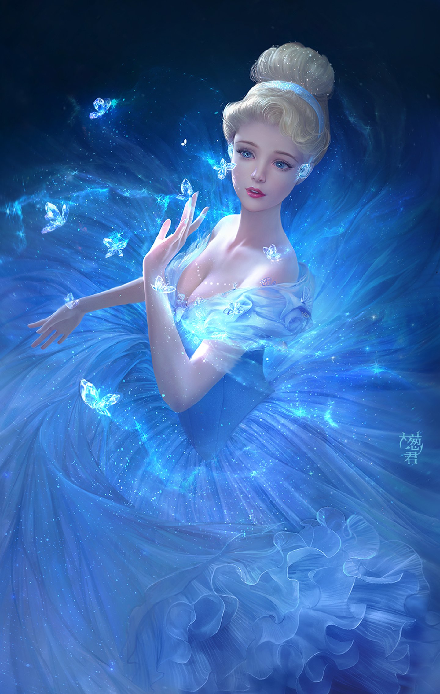 cinderella, Blue, Color, Magic, Butterfly, Dress, Beautiful, Girl, Disney,  Cartoons, Blue, Eyes Wallpapers HD / Desktop and Mobile Backgrounds