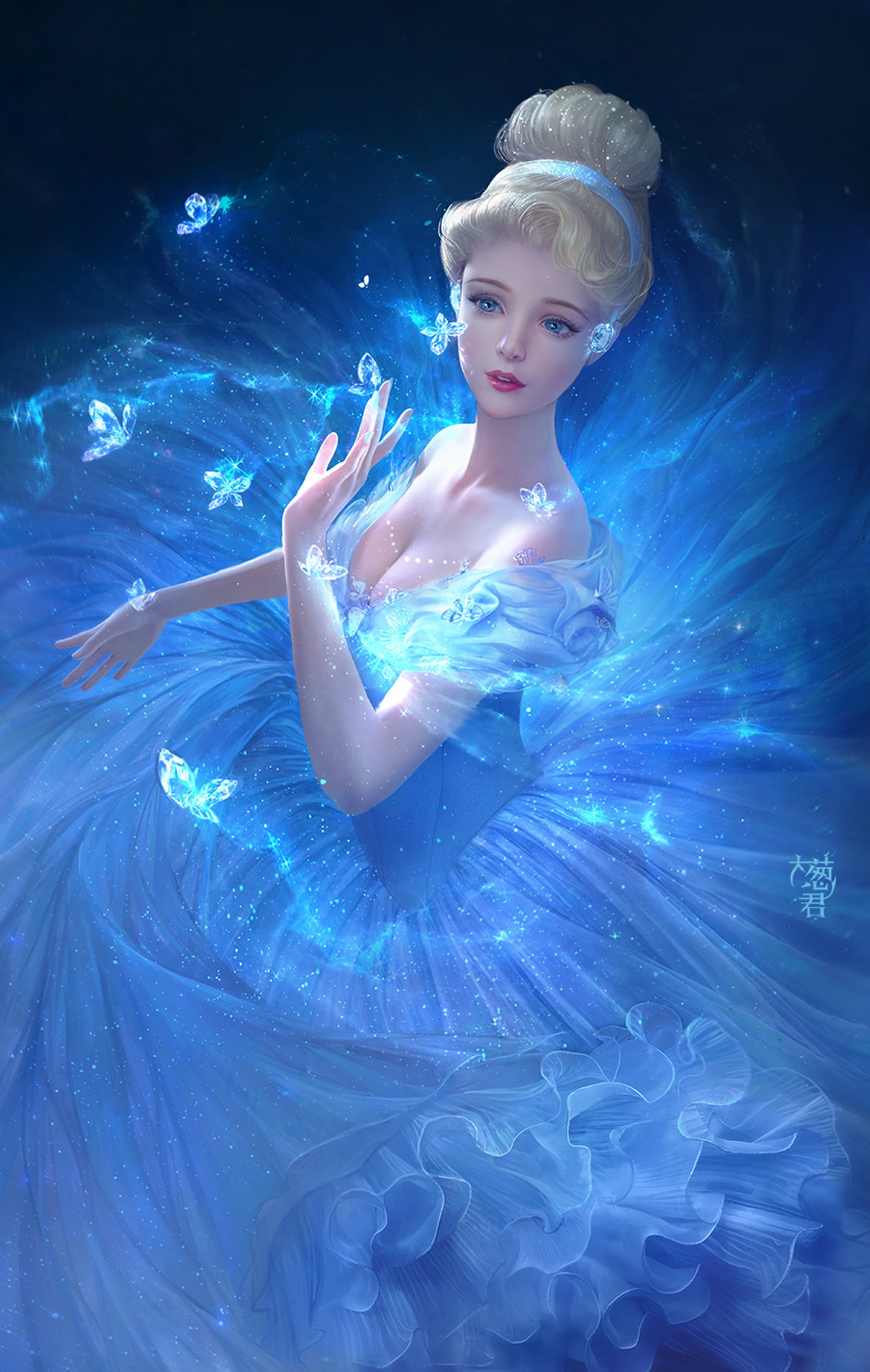 cinderella, Blue, Color, Magic, Butterfly, Dress, Beautiful, Girl, Disney, Cartoons, Blue, Eyes Wallpaper