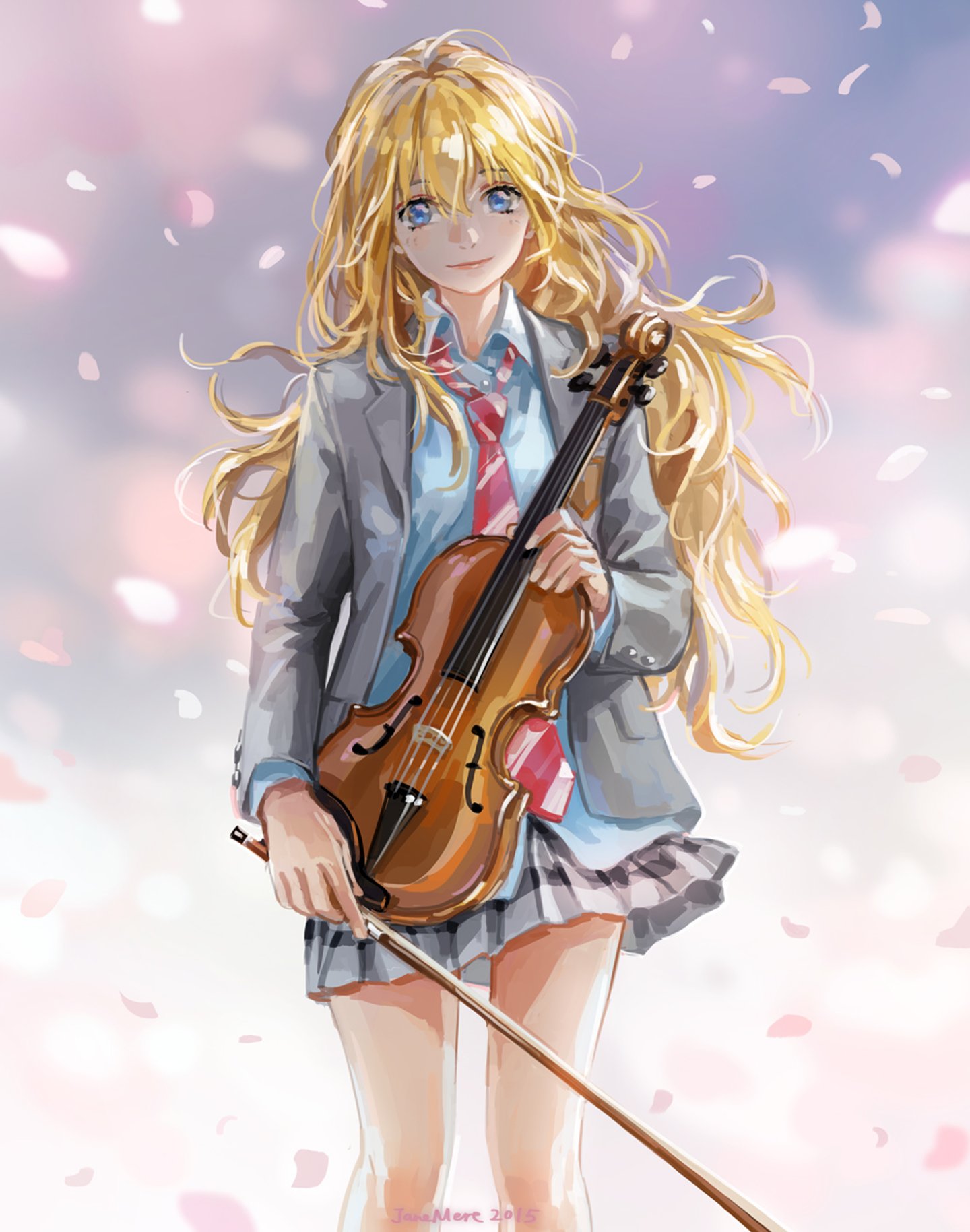 anime, Series, Blonde, Long, Hair, Girl, Music, Instrument, Violin, Shigatsuwa, Kimino, Uso, Miyazono, Kaori, Character Wallpaper