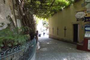 alley, Promenade, Walls, Stones, Plants, Church